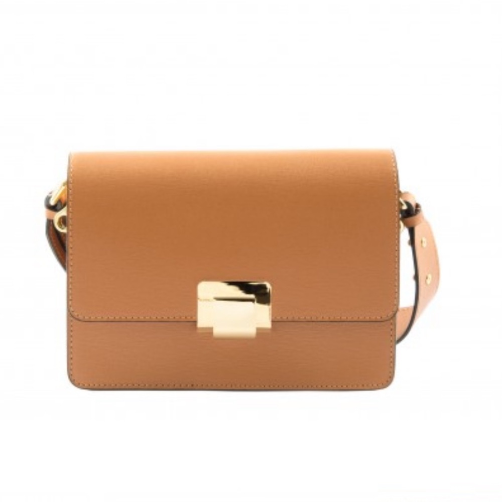 Classic Tan Leather Crossbody Bag with Gold Hardware